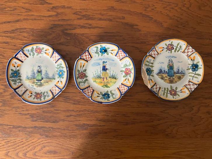 3 Franse Henriët Quiper Wandbordjes faience aardewerk, Antiek en Kunst, Antiek | Wandborden en Tegels, Ophalen of Verzenden