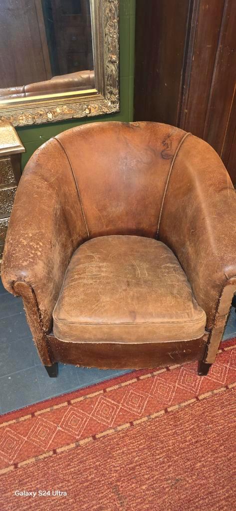 Sleedze schaapsleren zetel met mooie patina, Huis en Inrichting, Fauteuils, 75 tot 100 cm, 75 tot 100 cm, Ophalen