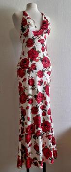 Sensationele lange witte jurk met rozenprint mt 36 38, Ophalen of Verzenden, Zo goed als nieuw, Zwart, Onder de knie