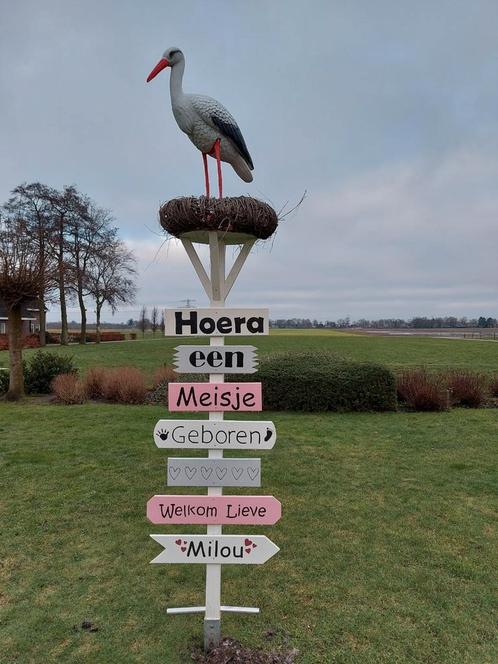 Geboortebord ooievaar, Kinderen en Baby's, Kraamcadeaus en Geboorteborden, Zo goed als nieuw, Ophalen