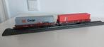 2 Märklin 4 assige platte wagons Beladen met containers, Wisselstroom, Wagon, Ophalen of Verzenden, Zo goed als nieuw
