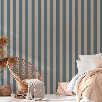 2 rollen gestreept blauw taupe behang beschikbaar voor biedingen