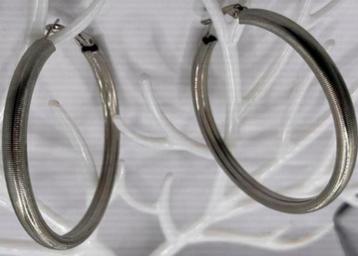 ZILVERKLEURIGE GROTE RONDE OORBELLEN VOORZIEN MET RIBBELTJES beschikbaar voor biedingen