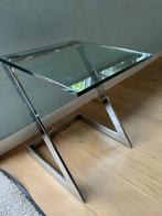 Glazen bijzettafeltje, Huis en Inrichting, Tafels | Sidetables, Ophalen, Gebruikt, Vierkant, Minder dan 50 cm