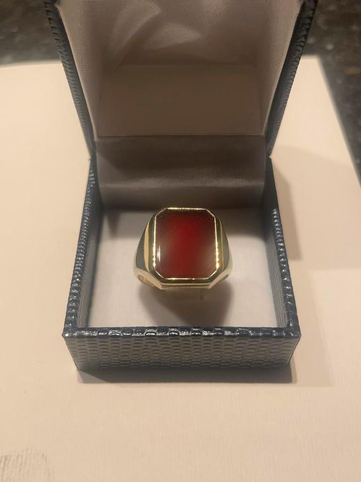 14K Gouden Zegelring met Carneool - Maat 18, Sieraden, Tassen en Uiterlijk, Ringen, Zo goed als nieuw, Heer, 17 tot 18, Goud, Goud