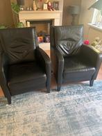 Zwarte Lederen Fauteuils - Set van 2, Ophalen, Gebruikt, Minder dan 75 cm, Leer