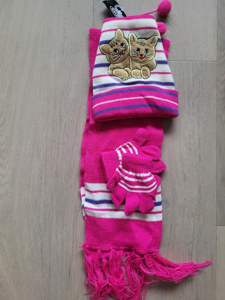 Nieuwe roze set: Muts, sjaal en wanten, Maat 62, Nieuw, Ophalen of Verzenden, Seven
