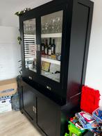 Zwarte Servieskast met Glasdeuren, Ophalen, Gebruikt, 200 cm of meer, 25 tot 50 cm