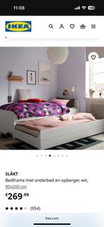 Ikea SLAKT uitsuifbed met lades 2x90x200, Ophalen, Eenpersoons, Wit, Zo goed als nieuw
