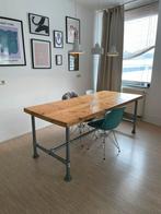 (Eet)Tafel met steigerbuis onderstel, Huis en Inrichting, Tafels | Eettafels, Ophalen, Gebruikt, 50 tot 100 cm, Vijf personen of meer