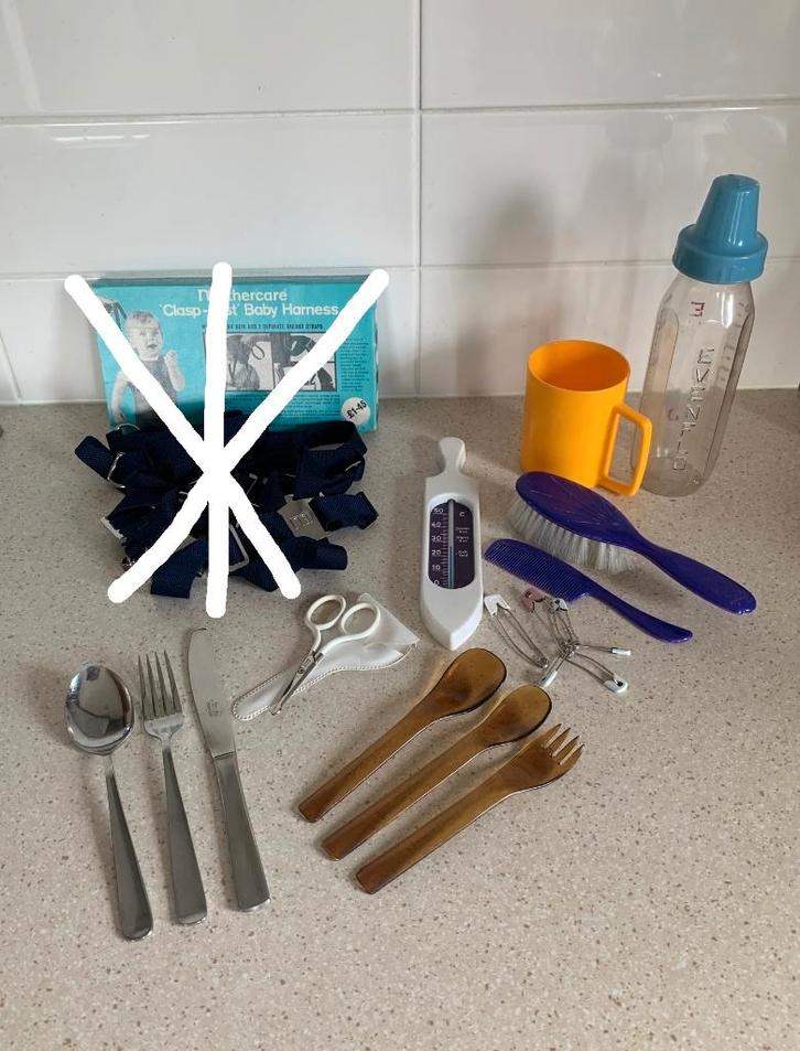 Voor baby en peuter, m.n Mothercare: bestek, thermometer e.a, Kinderen en Baby's, Badjes en Verzorging, Gebruikt, Overige typen