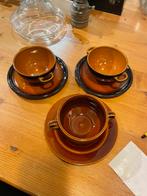 3x vintage bruin soepkom met schotel, Ophalen of Verzenden