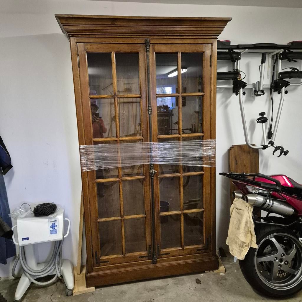 Prachtige eikenhouten vitrinekast - 124cm breed, Ophalen, Glas, 100 tot 150 cm, 200 cm of meer