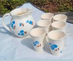 Antieke Melkbekerset (6) met Kan - Blauw Bloemmotief, Ophalen of Verzenden