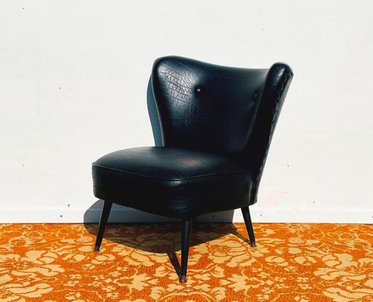 Fauteuil Cocktail ~ Vintage ~ Zeteltje, Huis en Inrichting, Fauteuils, Gebruikt, Hout, Kunststof, Leer, Metaal, Overige materialen