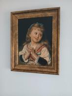 Portret van een jong meisje op een houten paneel, Antiek en Kunst, Ophalen of Verzenden