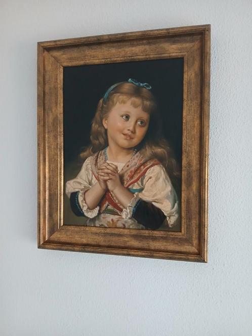 Portret van een jong meisje op een houten paneel, Antiek en Kunst, Kunst | Schilderijen | Klassiek, Ophalen of Verzenden