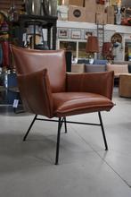 Luxe fauteuil Sanne Jess design metaal leer bruin cognac, Ophalen, Zo goed als nieuw, Metaal, 50 tot 75 cm