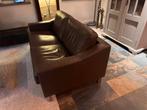 Leolux Antonia 2,5-zitsbank - Zwart Leer, Taupe/Walnut, Ophalen, Gebruikt, Design, 150 tot 200 cm