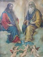 Mooie grote antieke ingelijste religieuze prent uit Italië., Antiek en Kunst, Antiek | Religie, Ophalen of Verzenden