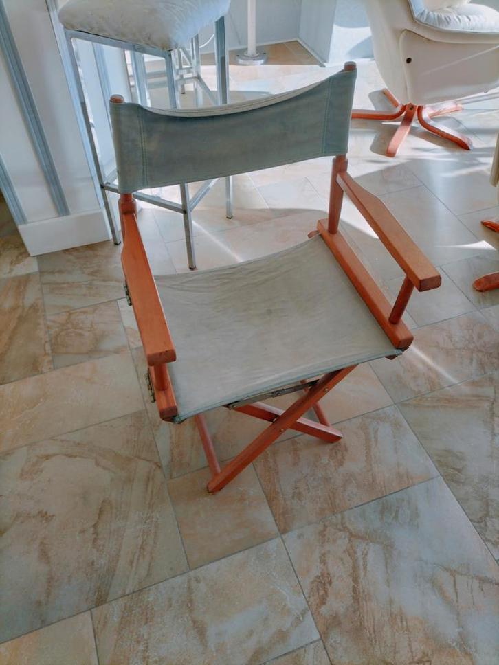 Antieke Regisseursstoel, Huis en Inrichting, Stoelen, Gebruikt, Eén, Hout, Stof, Bruin, Ophalen