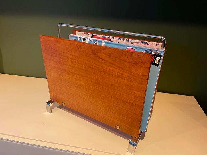 Vintage retro compacte houten lectuurbak midcentury, Huis en Inrichting, Woonaccessoires | Krantenbakken en Lectuurbakken, Zo goed als nieuw