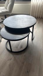 Salontafels twee stuks rond zwart Goossens, Huis en Inrichting, Tafels | Salontafels, 50 tot 100 cm, Rond, Zo goed als nieuw, Minder dan 50 cm