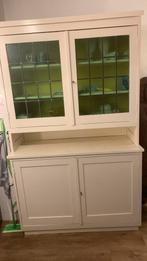 Antieke kast met glazen lood crème kleur, Antiek en Kunst, Ophalen of Verzenden