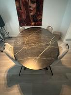 Ovale marmerlook tafel + 4 stoelen, Huis en Inrichting, Overige materialen, 100 tot 150 cm, 200 cm of meer, Ophalen of Verzenden