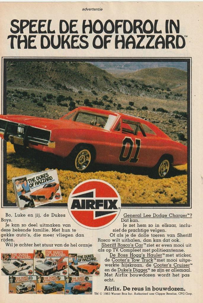 Retro reclame 1983 Airfix The Dukes of Hazard Dodge, Verzamelen, Retro, Overige typen, Verzenden