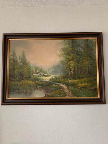 Schilderij: Landschap met rivier en huis beschikbaar voor biedingen