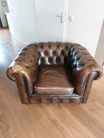 Chesterfield fauteuil bruin, Gebruikt, Leer, 75 tot 100 cm, 100 tot 125 cm
