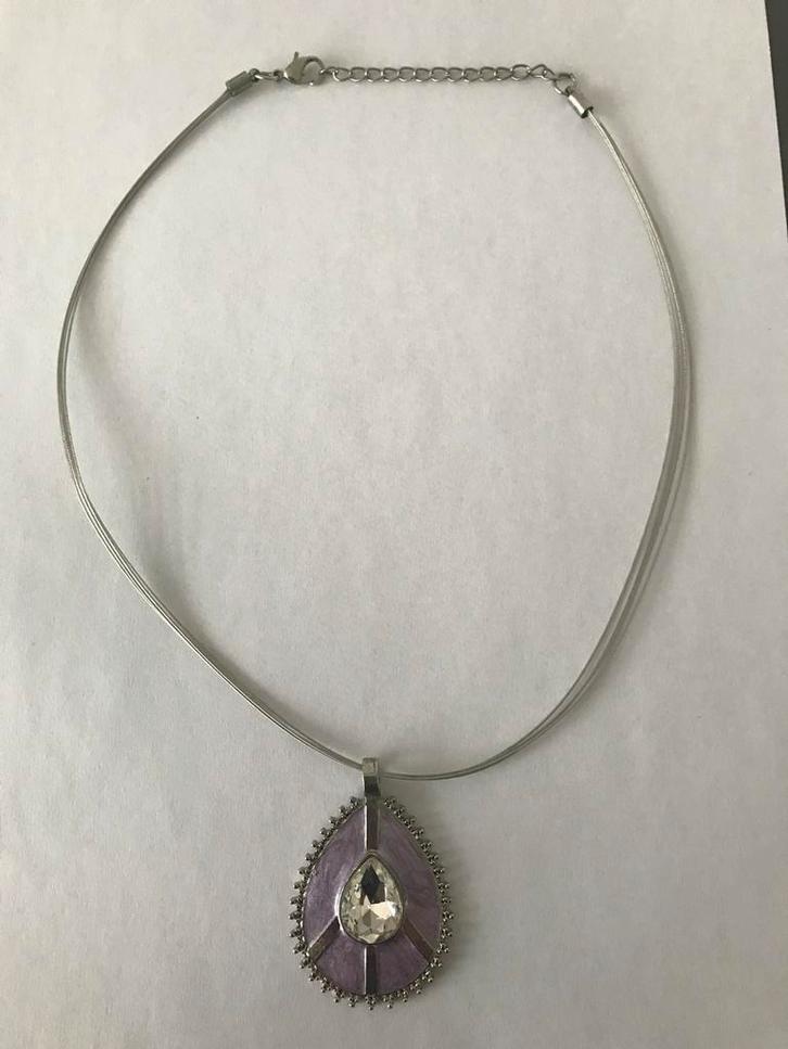 Vintage Ketting met Hanger & Ring - Maat 19, Sieraden, Tassen en Uiterlijk, Kettingen, Gebruikt, Overige materialen, Zilver, Met hanger