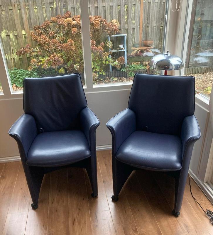 Leolux leren eetkamerstoelen, model Tamarinde, 2 stuks, Huis en Inrichting, Stoelen, Zo goed als nieuw, Twee, Leer, Blauw, Ophalen of Verzenden