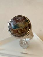 Zilveren ring met Jaspis - Verstelbaar & Gesigneerd, Bruin, Verzenden, Zo goed als nieuw, 17 tot 18