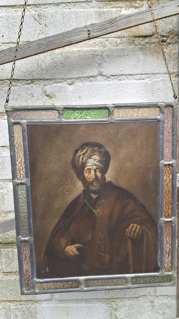 2 Oude Glas in Lood Raampjes - Erfenis, Antiek en Kunst, Kunst | Etsen en Gravures, Ophalen of Verzenden