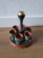 Houten set (6) eierdopjes met houder Hindeloopen, Huis en Inrichting, Keuken | Servies, Overige materialen, Overige typen, Ophalen of Verzenden