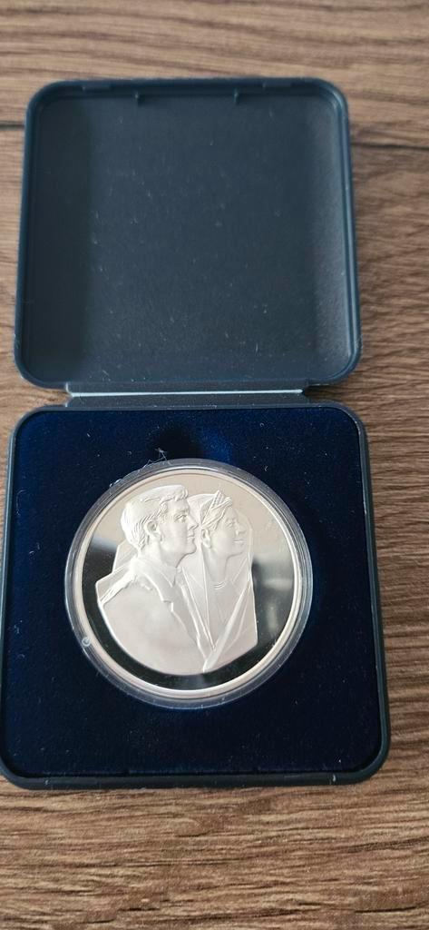 Zilveren Huwlijks penning Willem en maxima 2002, Postzegels en Munten, Penningen en Medailles, Zilver, Nederland, Ophalen of Verzenden