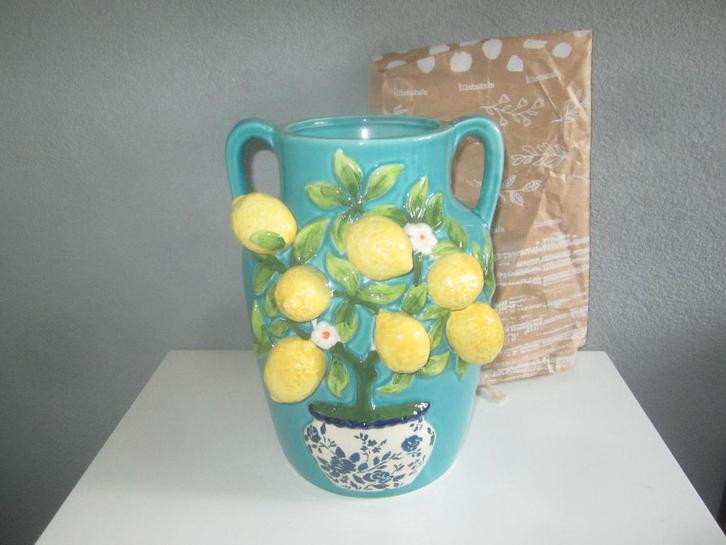 Intratuin vaas Disa blauw / geel D 20 H 26 cm, Huis en Inrichting, Woonaccessoires | Vazen, Zo goed als nieuw, Overige kleuren