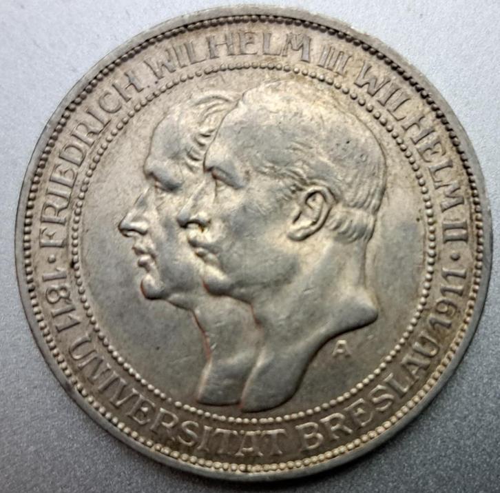 Preussen, 3 Mark 1911 - zilver, Postzegels en Munten, Munten | Europa | Niet-Euromunten, Losse munt, Duitsland, Zilver, Ophalen of Verzenden