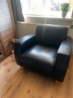 Zwart leren fauteuil, Ophalen, Gebruikt, Degelijk, 50 tot 75 cm