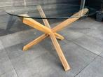 Ronde glazen eettafel met eikenhouten voet 119cm, Huis en Inrichting, Tafels | Eettafels, Ophalen, 100 tot 150 cm, Rond, Glas