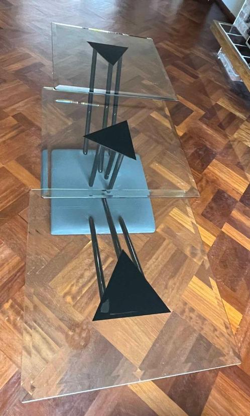 Salontafel met twee bewegende glazen bladen, Huis en Inrichting, Tafels | Salontafels, Gebruikt, Minder dan 50 cm, 50 tot 100 cm
