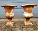 2x Brocante landelijke gietijzeren bloempot vaas, 40 cm of meer, Verzenden, Rond, Tuin