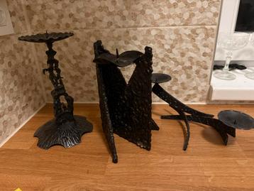 3 x Vintage Brutalistist Metalen Kandelaar beschikbaar voor biedingen