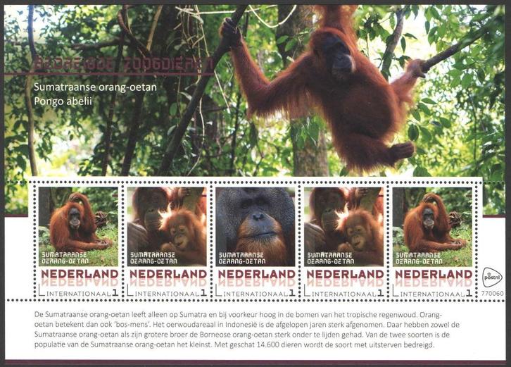 Postzegels Bedreigde zoogdieren: Sumatraanse Orang Oetan, Postzegels en Munten, Postzegels | Nederland, Postfris, Na 1940, Ophalen of Verzenden