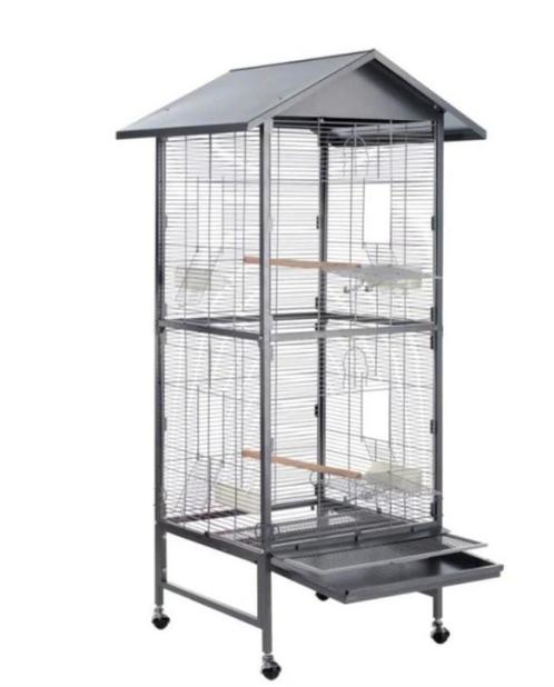 Valkparkiet met kooi en toebehoren, Dieren en Toebehoren, Vogels | Hokken en Kooien, Zo goed als nieuw, Vogelkooi, Metaal, Ophalen