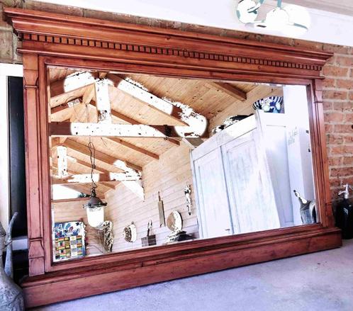 Stijlvolle grote facetspiegel met houten lijst – 155 x 105 c, Verzamelen, Retro, Ophalen