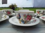 Kop en schotels pauw bloemen Czecho-slovakia, Antiek en Kunst, Antiek | Servies compleet, Ophalen