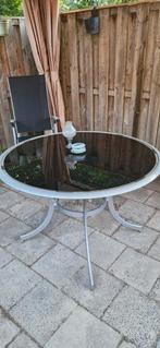 Tuintafel met glasplaat, Tuin en Terras, Tuintafels, Ophalen, Gebruikt, Rond, Aluminium